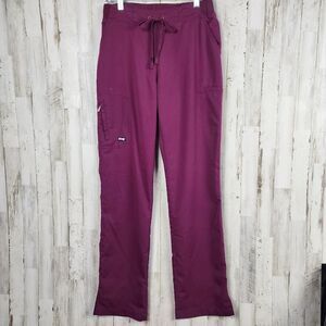 Grey's Anatomy Spandex Stretch 3 Pocket Cargo Scrub Pants Wine Size Small Tall